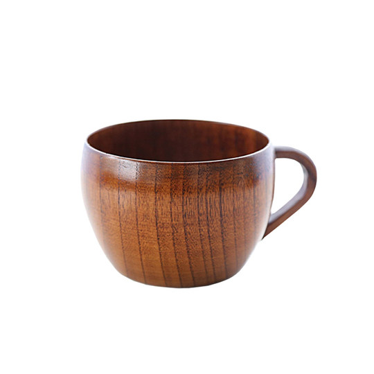 Japanese style wooden cup with handle anti-scalding retro