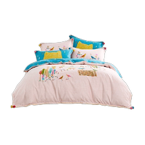 Luolai Home Textiles pure cotton brushed thickened bed four-piece set autumn and winter bedding student dormitory bed sheet three-piece set