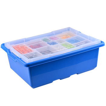 Multifunctional large and small particle storage box assembled toys