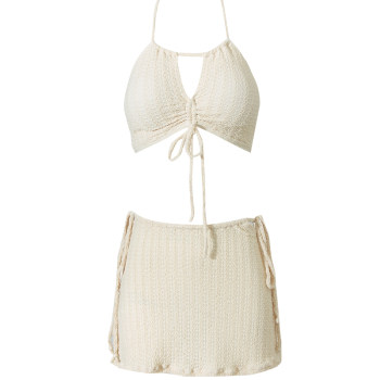 Women's swimsuit for hot spring 2025 new split bikini, pure desire, small breast skirt style, belly covering, photo taking, conservative seaside