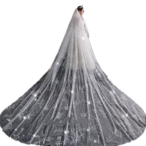 Brides wedding main wedding veil heavy industry high-end bead embroidered sequin veil long large tail veil headdress