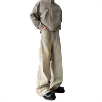 American cleanfit pants for men spring and autumn 2024 new trendy brand high street campus style washed distressed jeans