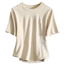 Design sense dividing line shows high short waisted short-sleeved T-shirt for women in summer simple fashion age-reducing versatile top trend