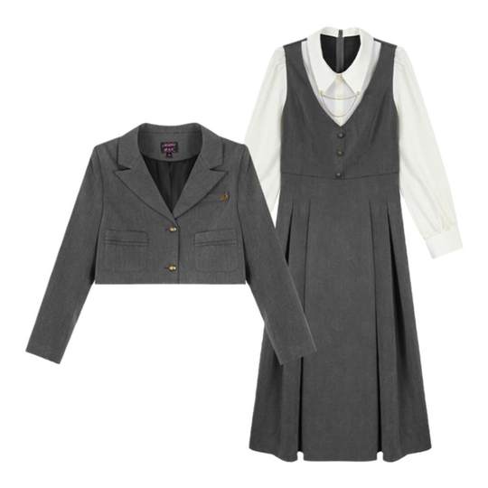 安妮不火 复古学院风西装两件套女2025秋季新款微胖大码气质套装