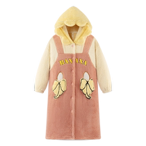 Gongdie (heat storage type) autumn and winter coral velvet pajamas for women thickened and warm can be worn outside medium and long pajamas home clothes