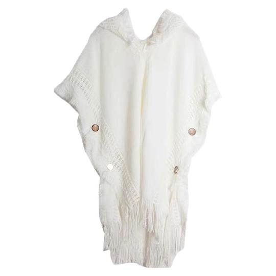 白色森系斗篷披肩百搭流苏毛衣针织衫草原旅行波西米亚披风围巾女