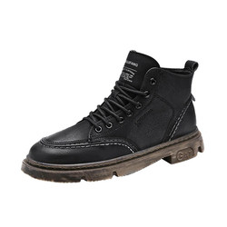 Autumn and winter men's shoes British Martin boots men's trendy high-cut workwear leather boots waterproof and ski-proof plus velvet warm cotton shoes