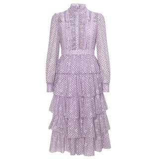 FEXATA斐格思2025冬季新品复古波点网纱蛋糕裙荷叶边气质连衣裙