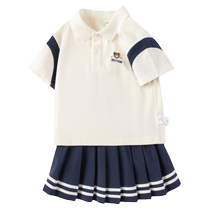 Balabala childrens clothing childrens suit boys and girls short-sleeved two-piece set 2024 new polo summer wear campus style
