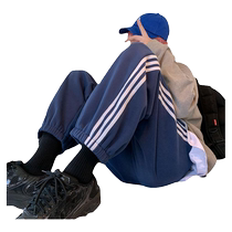 Pants mens spring and autumn loose trendy brand striped all-match leggings sweatpants trendy American spring small-foot sports casual pants