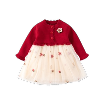 Girls dresses autumn clothing one-year-old baby girls birthday dress spring and autumn childrens sweater princess skirt childrens clothing