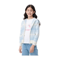 Balabala Girls Sweater Childrens Knitted Sweater 2024 New Spring Clothing Medium and Large Childrens Cardigan Hooded Simple Stripes