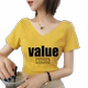 ເສື້ອທີເຊີດຝ້າຍທີ່ມີຄໍ V-neck ຂະຫນາດໃຫຍ່ໃນຊ່ວງລຶະເບິ່ງຮ້ອນທີ່ມີແຂນສັ້ນຂອງແມ່ຍິງ