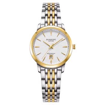 New Rossini Watch Steel Band Couple Watch Waterproof Casual Women's Watch Calendar Fashion Simple Women's Watch 50208