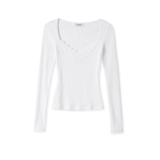 MSKIN6秋冬蕾丝保暖衣女长袖修身短绒打底衫显瘦内搭纯欲风针织