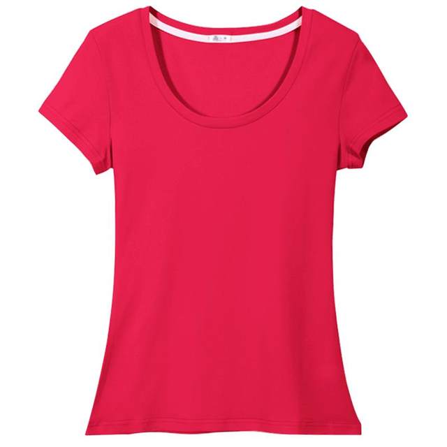 Pure cotton low-neck red T-shirt for women short-sleeved slim fit thin style