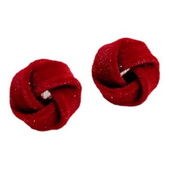 Anchor red velvet christmas concentric knot stud earrings