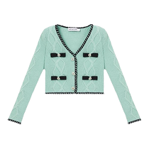 (Same style as Zhang Yuanying) self-portrait 2024 early spring mint green diamond button bow knitted top