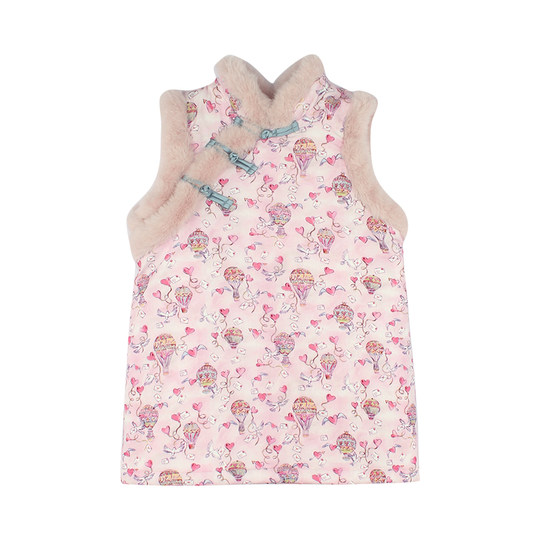 大耳象女童毛绒旗袍裙冬款宝儿夹棉新中式拜年服3M雪丽棉保暖裙子