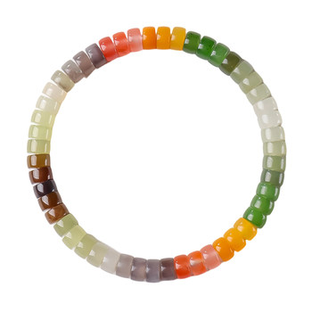 Impression Muyi Hetian Jade Bracelet for Women, Rainbow Multi-Gemstone Straight-Cut Tablet Beads, Single Circle Jade Bracelet, Birthday Gift
