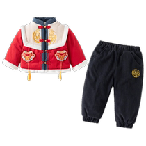 New Years greetings suit for boys autumn and winter clothing Chinese style childrens festive New Years Tang suit New Years one-year-old babys dress winter