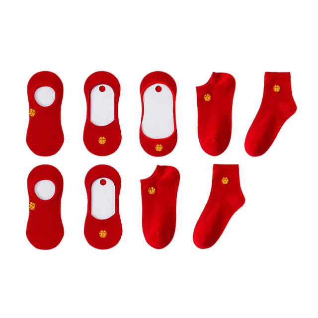 Married red socks for men and women pure cotton