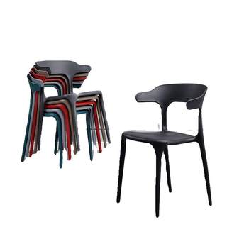 椅子靠背椅家用餐椅休闲牛角凳子现代书ins桌椅塑料久坐新款结实