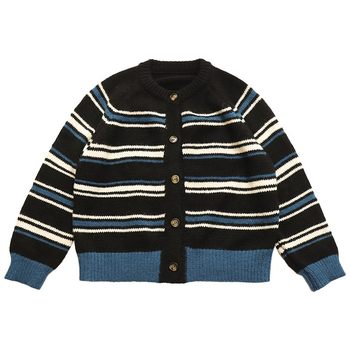 Thickened soft waxy striped round neck knitted sweater cardigan