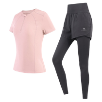 Camel yoga clothing womens suit spring and summer fitness short-sleeved clothing new professional running clothing sportswear two-piece suit
