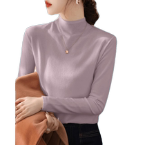 Light purple half turtleneck sweater for women in autumn slim fit soft waxy sweater with coat base layer top