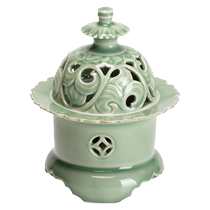 Tuotu Yue Kiln Celadon Zen Lotus Sanding Incense Furnace Ceramic Aromatherapy Furnace Home Living Room Indoor Retro Sandalwood Plate Ornaments