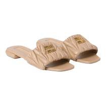 (Chinese Valentines Day gift) Miu Miu womens Matelassé sheep leather flat sandals