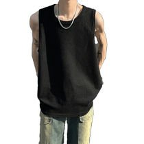 Waffle vest mens 2024 summer new style simple oversize loose large size handsome breathable sleeveless top