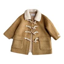 Free liner Petit Nez] Retro 100% wool double-sided cashmere handmade girls coat with fur collar and horn buttons