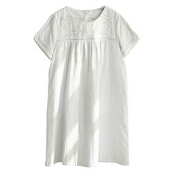 Nightgown ສໍາລັບແມ່ຍິງ summer ຝ້າຍບໍລິສຸດ gauze ຍີ່ປຸ່ນ exquisite embroidered striped ສັ້ນແຂນສັ້ນບາງຝ້າຍເຮືອນໃສ່ pajamas ແມ່ຍິງ