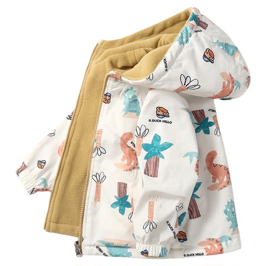 小黄鸭儿童春装外套双面穿2025摇粒绒秋季男宝宝小女孩抓绒拉链衫