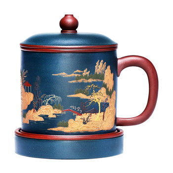 Handmade purple clay chinese landscape tea cup