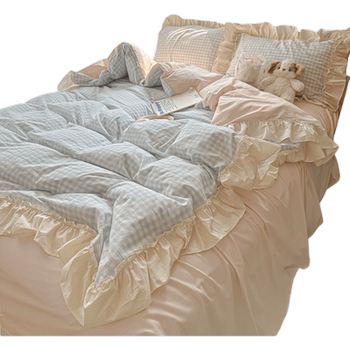 Korean girly four-piece set 2025 new pure cotton washed quilt cover three-piece set for single dormitory bed