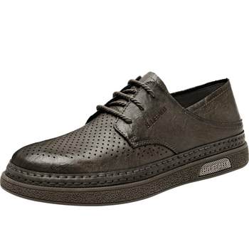 Heilan house men's shoes new autumn and winter comfortable perforated casual leather shoes can be stepped off soft surface work shoes