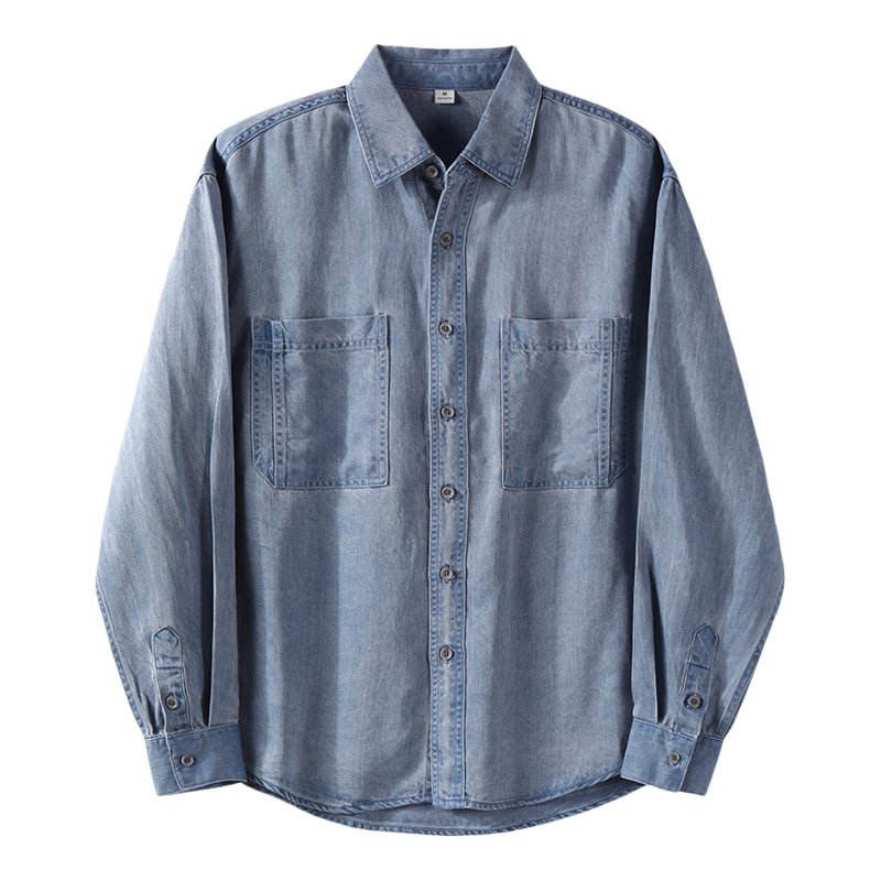 LUUD retro denim style loose long-sleeved shirt 100% Tencel Lyocell double patch pocket men's denim jacket