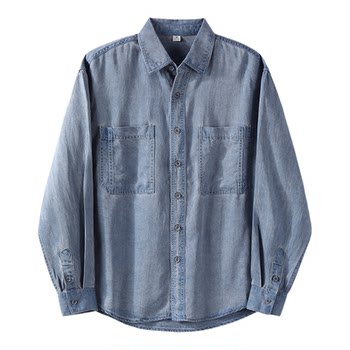 Luud retro denim style loose long-sleeved shirt 100% tencel lyocell double patch pocket men's denim jacket