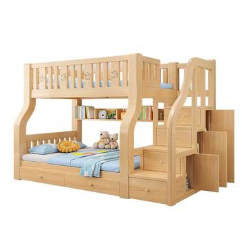 Solid wood bunk bed for children at home
