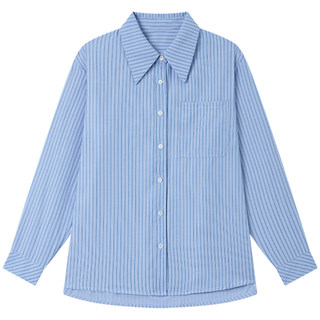 Halo Luu蓝色条纹衬衫女秋季2025新款上衣宽松气质高级感长袖衬衣