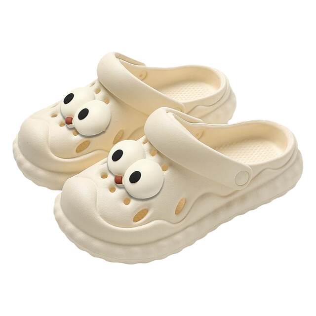 Funny Eyed Hole Shoes Women's Summer Outerwear 2024 New Beach Nurse Baotou Semi-Treading Sandal Slippers