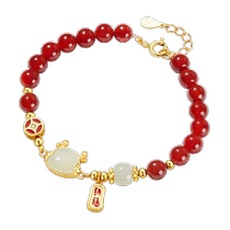 Red agate and Hetian jade bracelet silver bracelet womens birthday Mothers Day and Chinese Valentines Day gift for girlfriend best friend wife