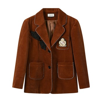 Zhao Enxi ແບບອັງກິດ Vintage corduroy medal suit jacket loose silhouette unisex corduroy suit top for women