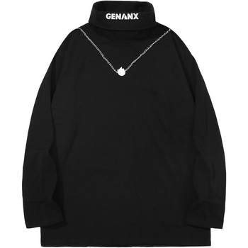 GENANX lightning fashion brand brand turtleneck shirt bottoming with simple solid color 22 autumn chain decoration ເສື້ອຍືດແຂນຍາວຂອງຄູ່ຜົວເມຍ