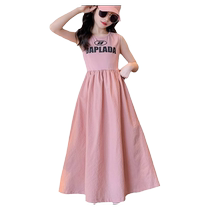 女童夏季连衣裙2024新款洋气儿童时髦无袖公主裙甜美薄款背心长裙