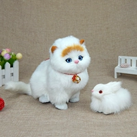 Толстый белый кот с искусственным мехом - желтый лоб, зайчик, колокольчик + галстук-бабочка