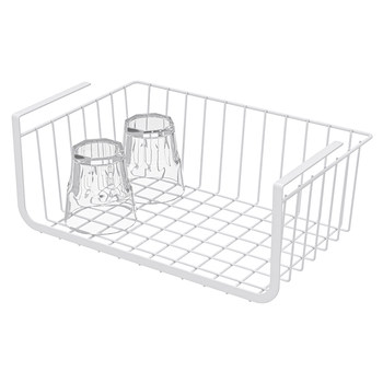 Layered drain cup holder under pukeshi cabinet without hole punching